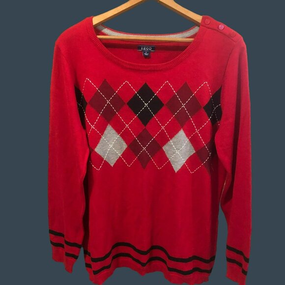 IZOD Sweater Men's Argyle Diamond Red Sz L - Picture 2 of 7